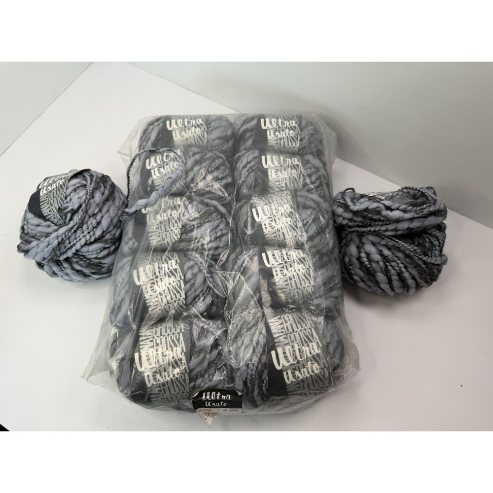 Lana Grossa Yarn Lot Of 12 Gray 95% Wool 50g Each